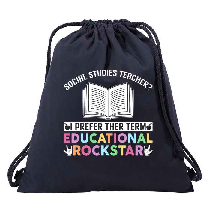 Funny Social Studies Teacher Educational Rockstar Gift Drawstring Bag