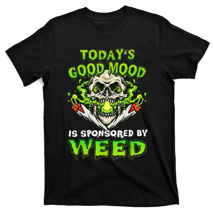 Funny Skeleton Smoking Weed Cannabis Marijuana Leaves Skull T-Shirt