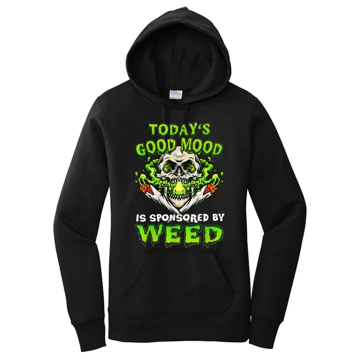 Funny Skeleton Smoking Weed Cannabis Marijuana Leaves Skull Women's Pullover Hoodie