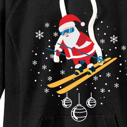 Funny Skiing Santa Christmas Ornat Xmas Pajama Ski Skier Gift Women's Fleece Hoodie