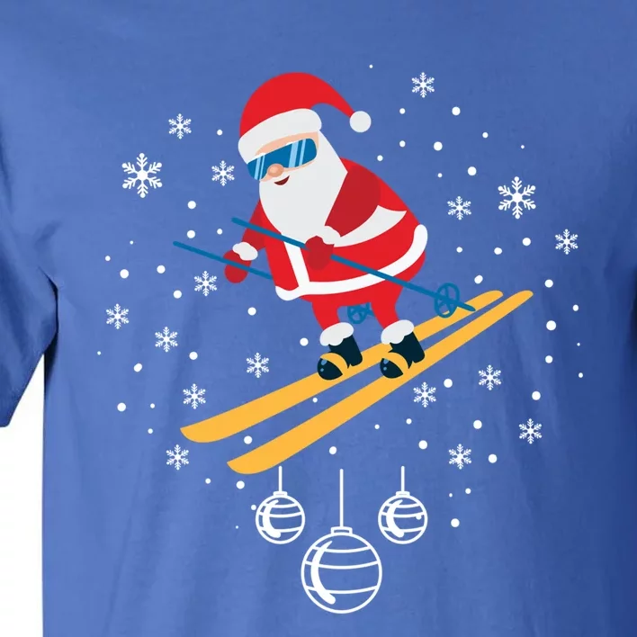 Funny Skiing Santa Christmas Ornat Xmas Pajama Ski Skier Gift Tall T-Shirt