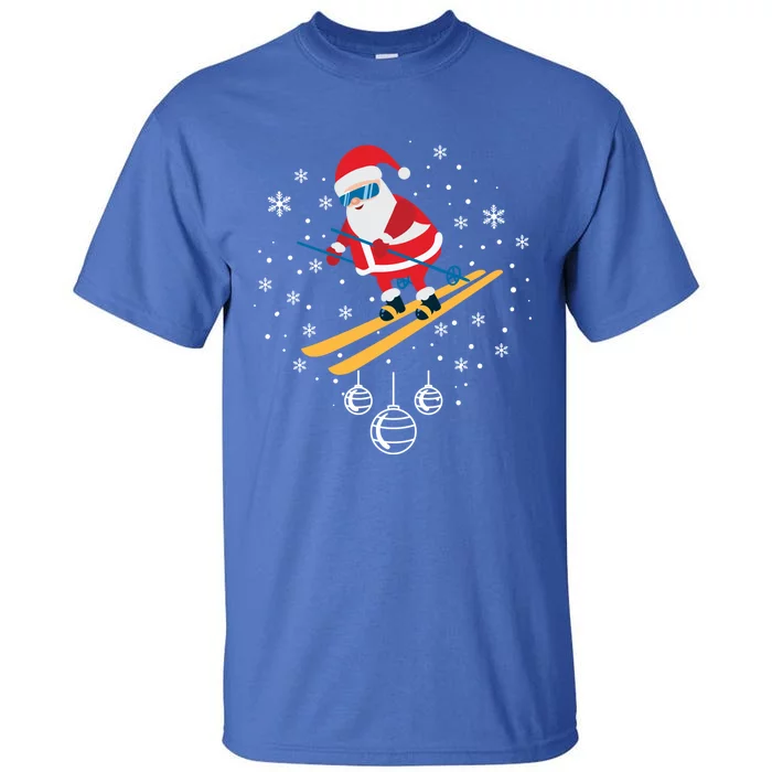 Funny Skiing Santa Christmas Ornat Xmas Pajama Ski Skier Gift Tall T-Shirt