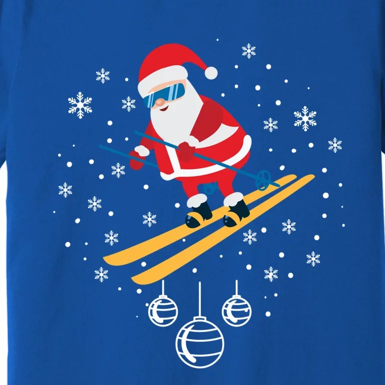 Funny Skiing Santa Christmas Ornat Xmas Pajama Ski Skier Gift Premium T-Shirt