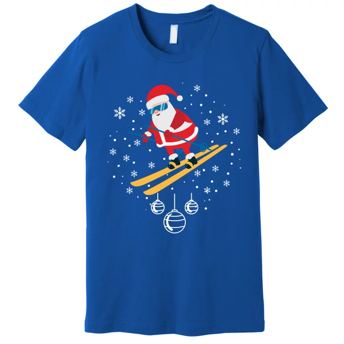 Funny Skiing Santa Christmas Ornat Xmas Pajama Ski Skier Gift Premium T-Shirt