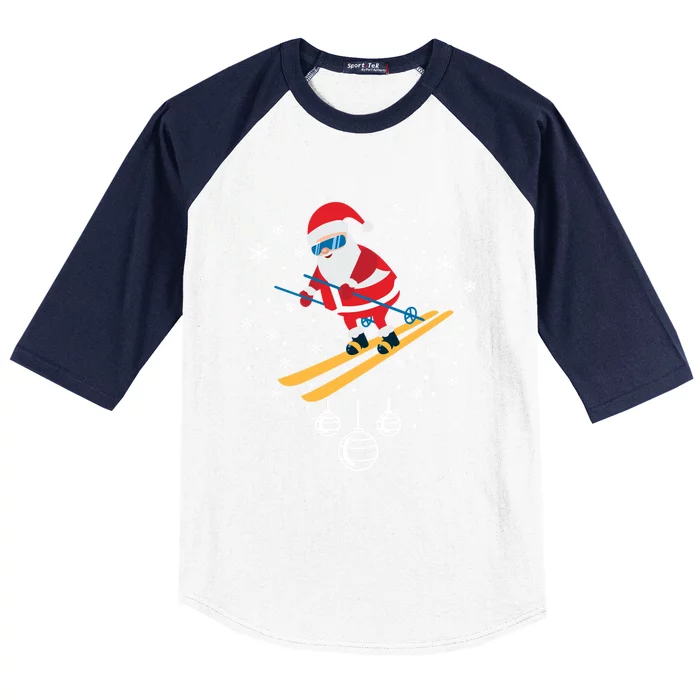 Funny Skiing Santa Christmas Ornat Xmas Pajama Ski Skier Gift Baseball Sleeve Shirt