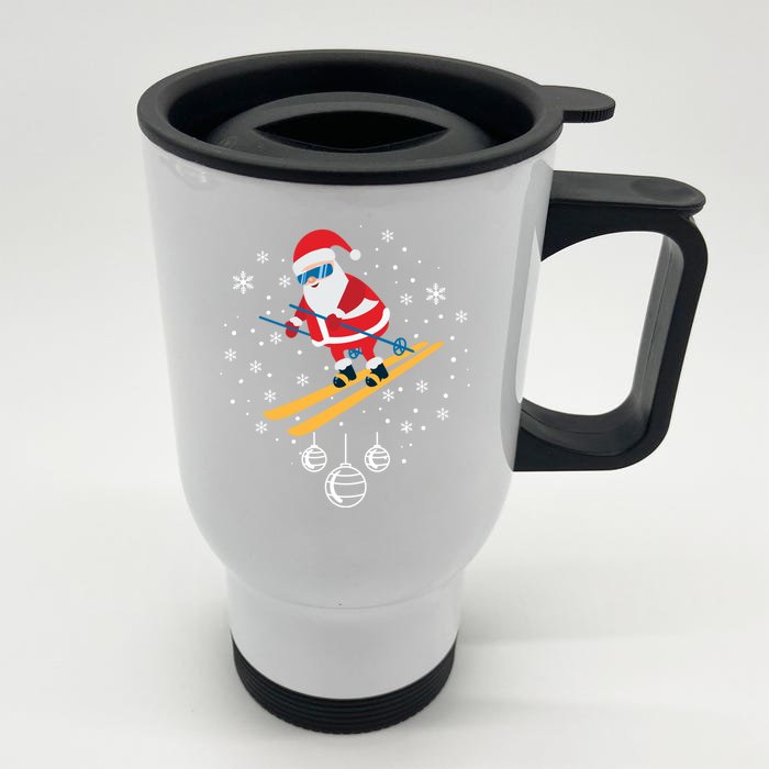 Funny Skiing Santa Christmas Ornat Xmas Pajama Ski Skier Gift Front & Back Stainless Steel Travel Mug