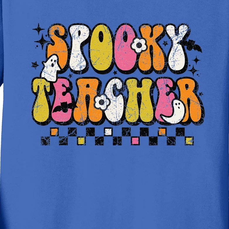 Funny Spooky Season Retro Spooky Teacher Halloween Costume Kids Long Sleeve Shirt