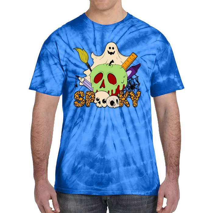 Funny Spooky Season Retro Spooky Teacher Halloween Costume Gift Tie-Dye T-Shirt