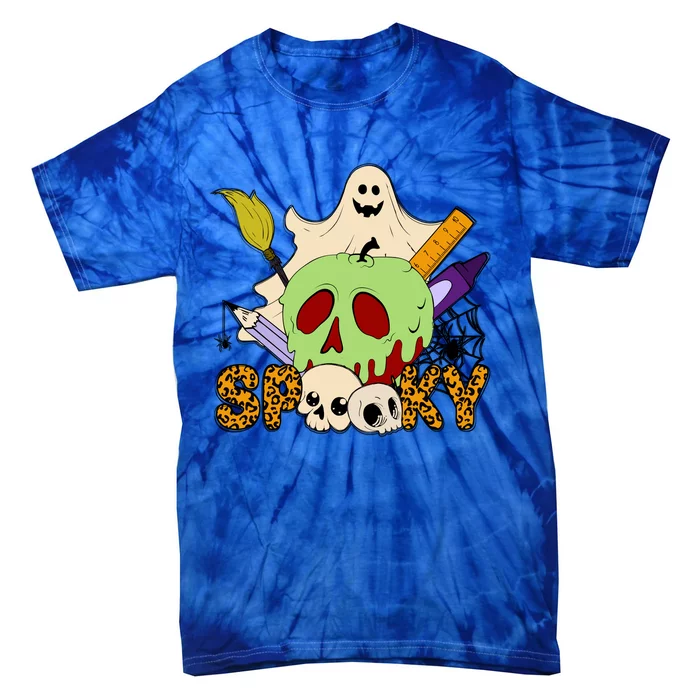 Funny Spooky Season Retro Spooky Teacher Halloween Costume Gift Tie-Dye T-Shirt