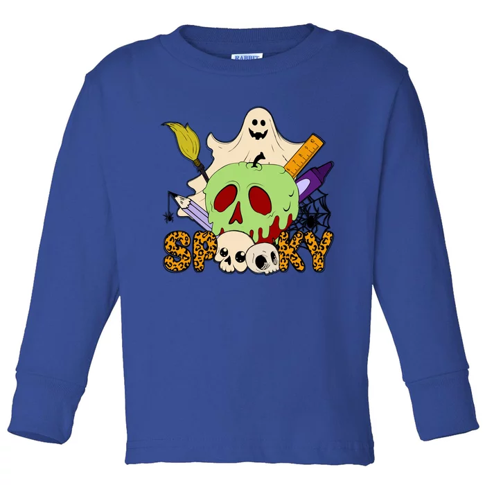 Funny Spooky Season Retro Spooky Teacher Halloween Costume Gift Toddler Long Sleeve Shirt