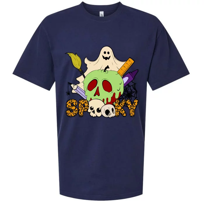 Funny Spooky Season Retro Spooky Teacher Halloween Costume Gift Sueded Cloud Jersey T-Shirt