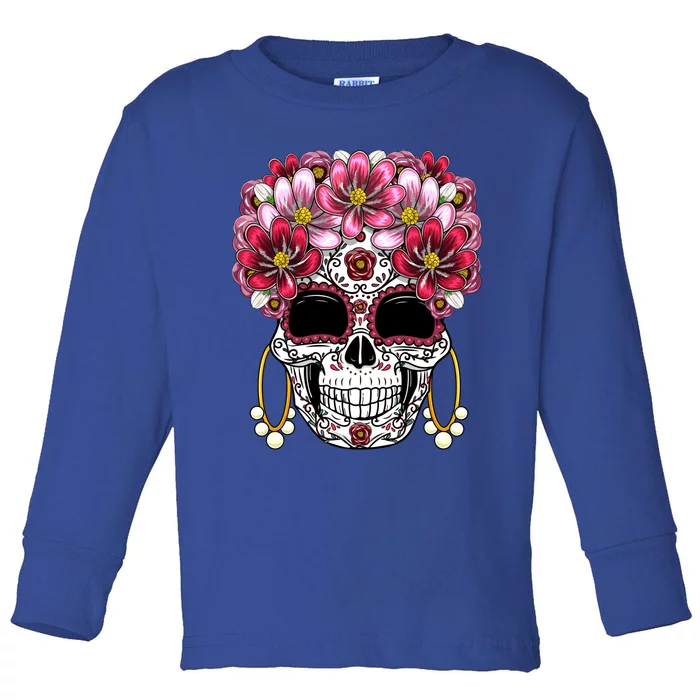 Floral Sugar Skull Day Of The Dead Dia De Muertos Gift Meaningful Gift Toddler Long Sleeve Shirt