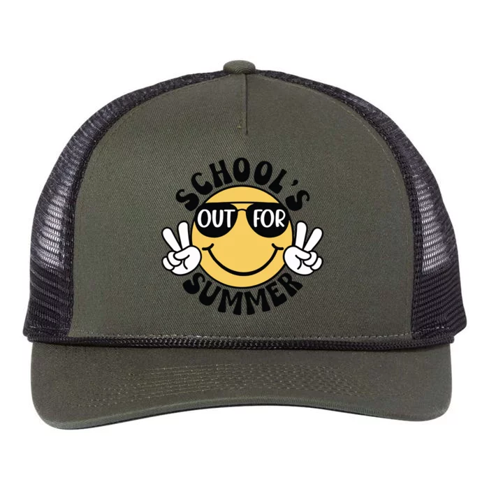 Funny Smiley Schools Out For Summer Retro Rope Trucker Hat Cap