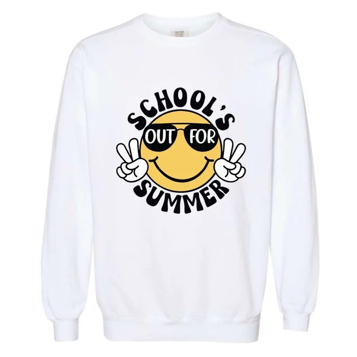 Funny Smiley Schools Out For Summer Garment-Dyed Sweatshirt