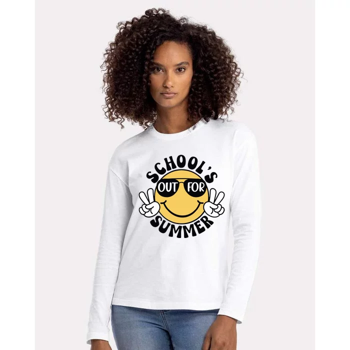 Funny Smiley Schools Out For Summer Womens Cotton Relaxed Long Sleeve T-Shirt