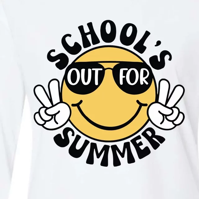 Funny Smiley Schools Out For Summer Womens Cotton Relaxed Long Sleeve T-Shirt