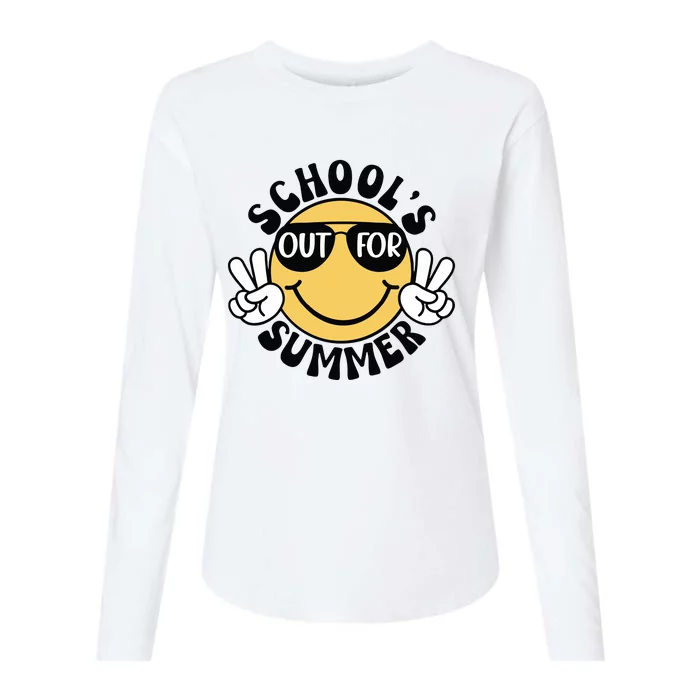 Funny Smiley Schools Out For Summer Womens Cotton Relaxed Long Sleeve T-Shirt