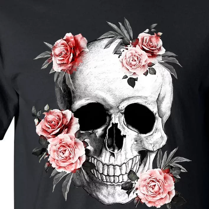 Floral Sugar Skull Rose Flowers Mycologist Gothic Goth Tall T-Shirt