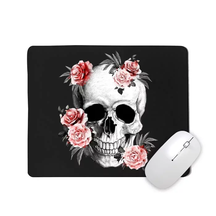 Floral Sugar Skull Rose Flowers Mycologist Gothic Goth Mousepad