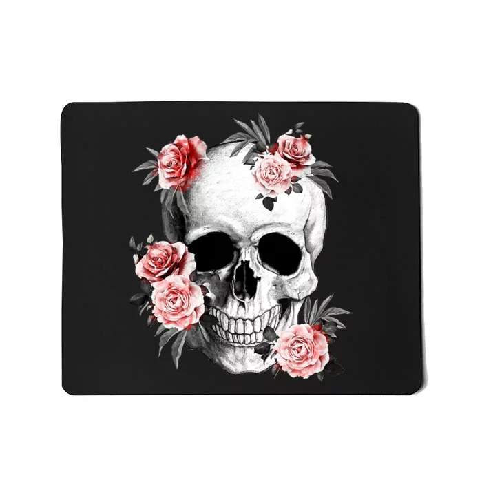 Floral Sugar Skull Rose Flowers Mycologist Gothic Goth Mousepad