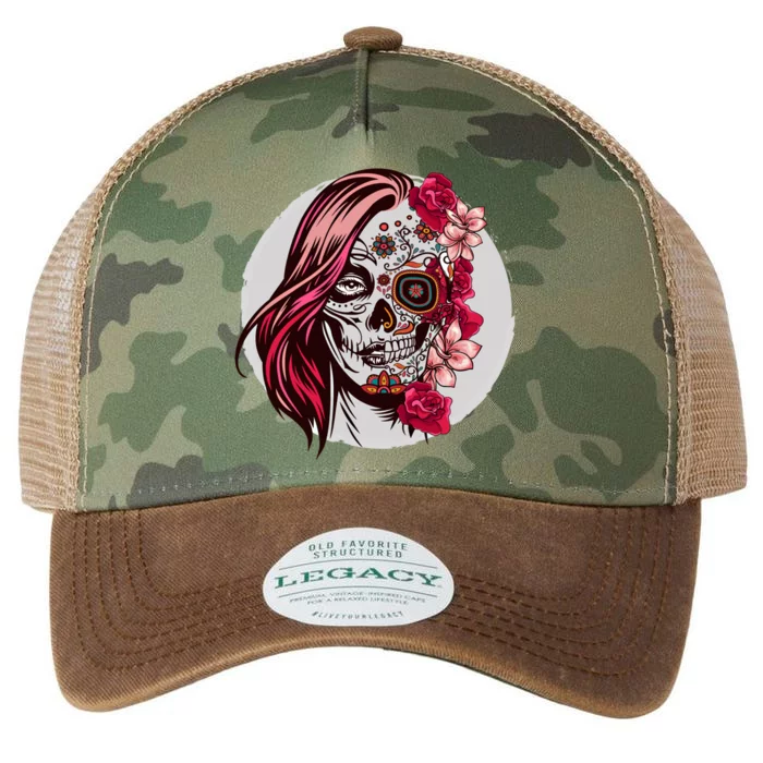 Floral Sugar Skull Day Of The Dead Gift Legacy Tie Dye Trucker Hat