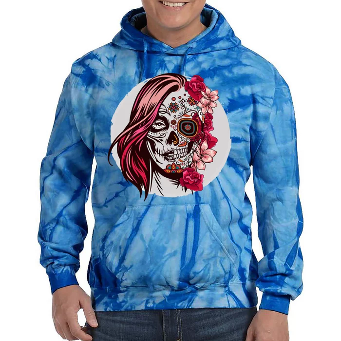 Floral Sugar Skull Day Of The Dead Gift Tie Dye Hoodie