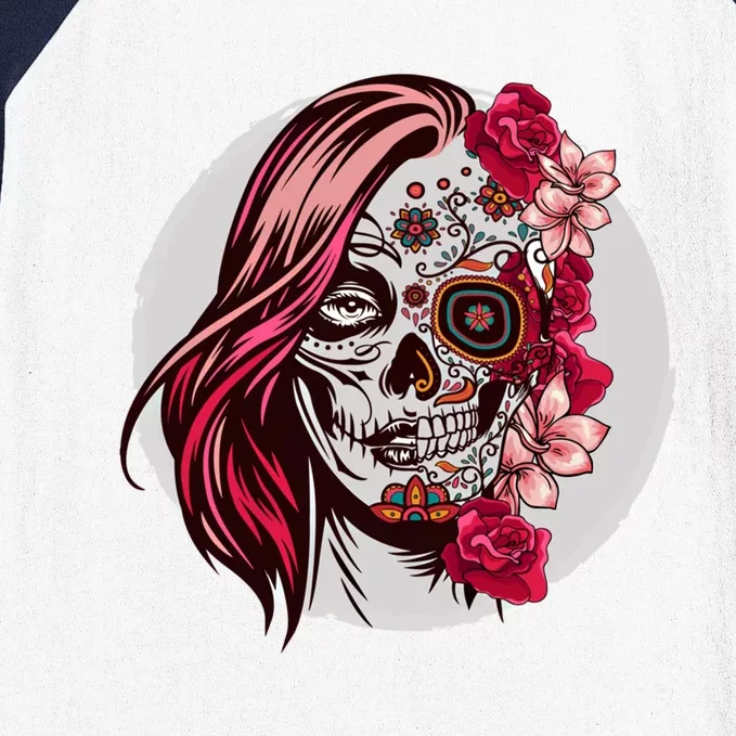 Floral Sugar Skull Day Of The Dead Gift Baseball Sleeve Shirt