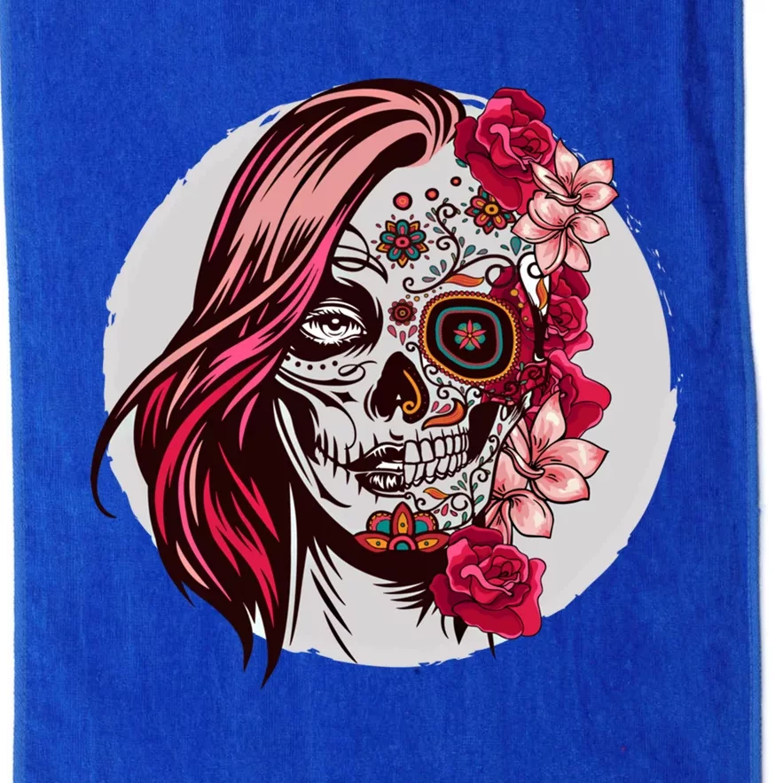 Floral Sugar Skull Day Of The Dead Gift Platinum Collection Golf Towel