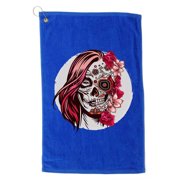 Floral Sugar Skull Day Of The Dead Gift Platinum Collection Golf Towel