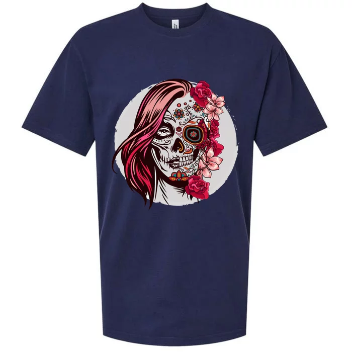 Floral Sugar Skull Day Of The Dead Gift Sueded Cloud Jersey T-Shirt