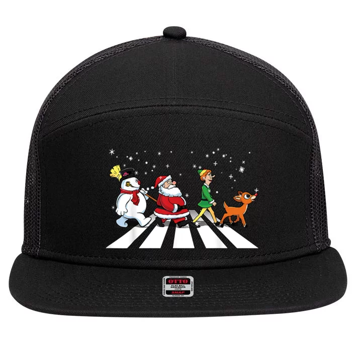 Funny Santa Snowman Elf Reindeer Christmas Abbeys Road 7 Panel Mesh Trucker Snapback Hat