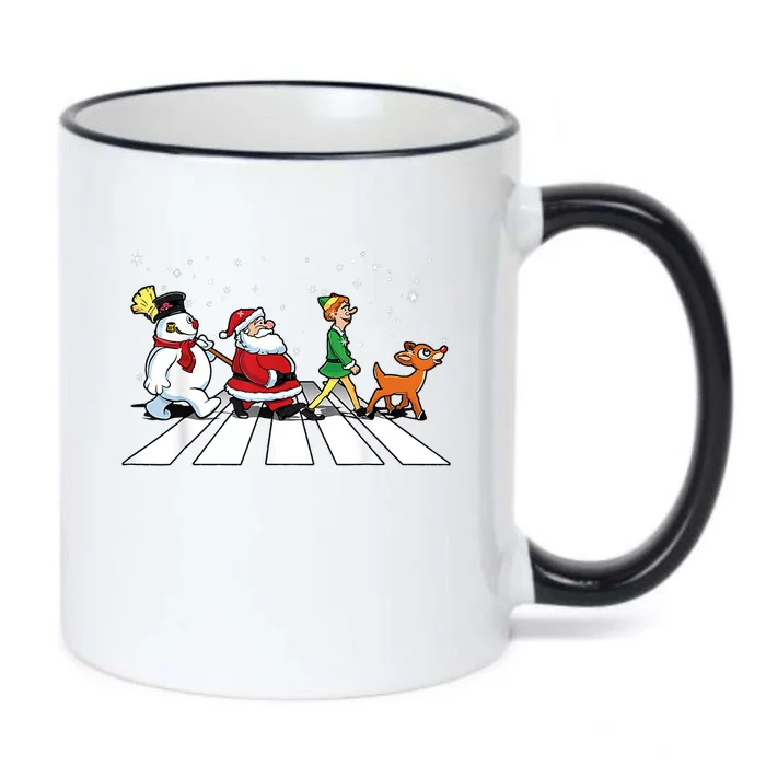 Funny Santa Snowman Elf Reindeer Christmas Abbeys Road Black Color Changing Mug