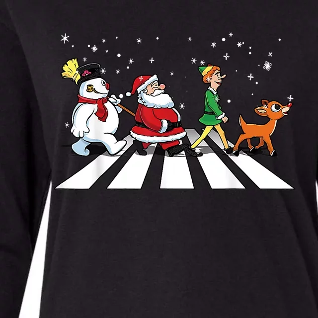 Funny Santa Snowman Elf Reindeer Christmas Abbeys Road Womens Cotton Relaxed Long Sleeve T-Shirt