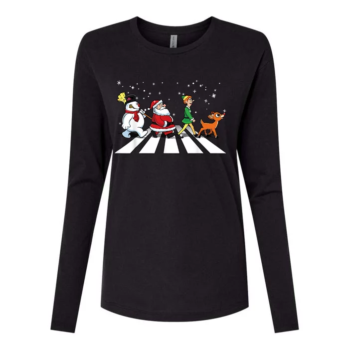 Funny Santa Snowman Elf Reindeer Christmas Abbeys Road Womens Cotton Relaxed Long Sleeve T-Shirt