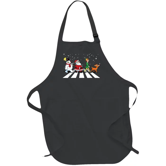 Funny Santa Snowman Elf Reindeer Christmas Abbeys Road Full-Length Apron With Pocket