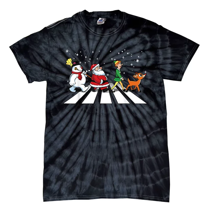 Funny Santa Snowman Elf Reindeer Christmas Abbeys Road Tie-Dye T-Shirt