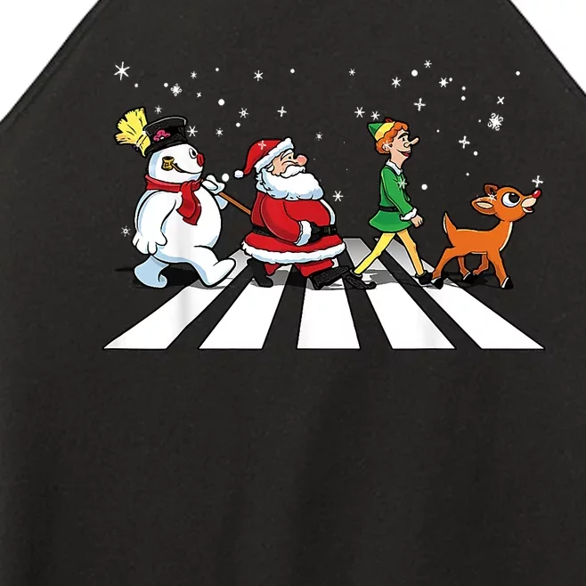 Funny Santa Snowman Elf Reindeer Christmas Abbeys Road Women’s Perfect Tri Rocker Tank