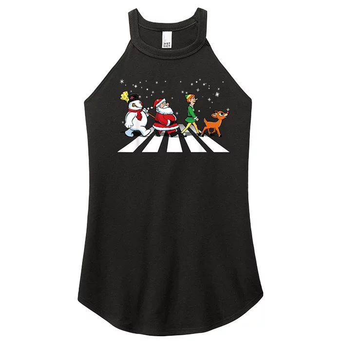 Funny Santa Snowman Elf Reindeer Christmas Abbeys Road Women’s Perfect Tri Rocker Tank