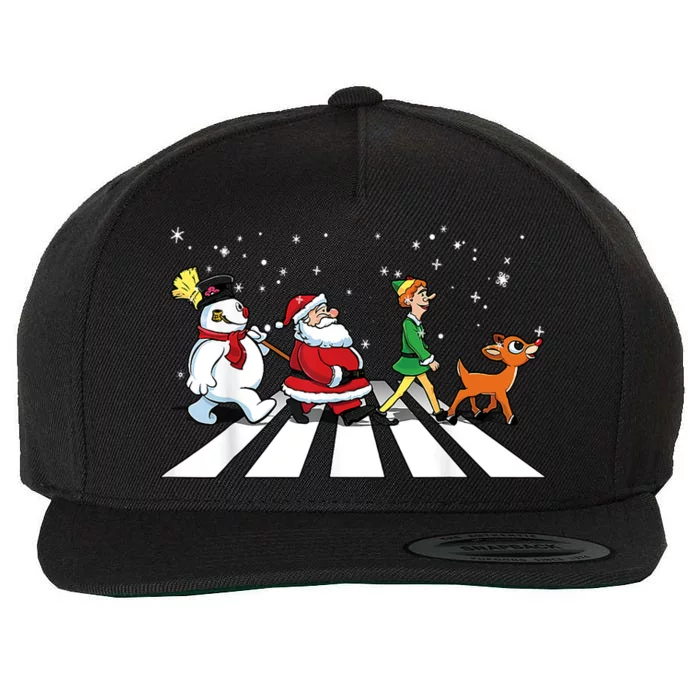 Funny Santa Snowman Elf Reindeer Christmas Abbeys Road Wool Snapback Cap