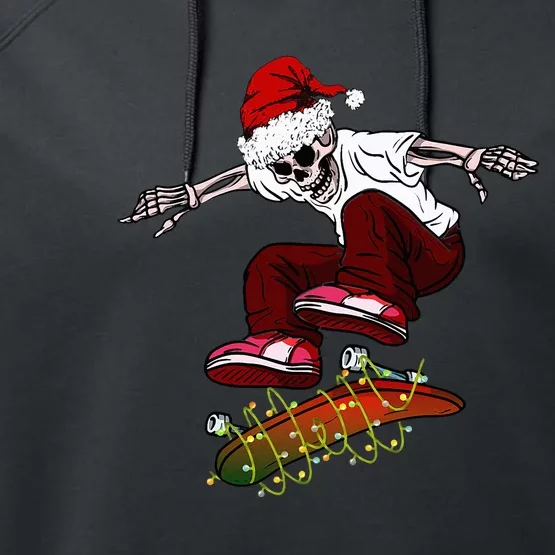 Funny Skeleton Skateboard Christmas Pajama Santa Skateboard Performance Fleece Hoodie