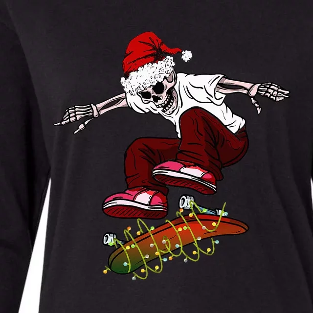 Funny Skeleton Skateboard Christmas Pajama Santa Skateboard Womens Cotton Relaxed Long Sleeve T-Shirt