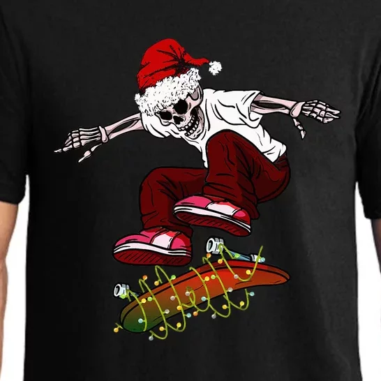 Funny Skeleton Skateboard Christmas Pajama Santa Skateboard Pajama Set