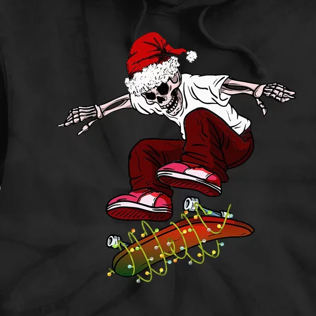 Funny Skeleton Skateboard Christmas Pajama Santa Skateboard Tie Dye Hoodie