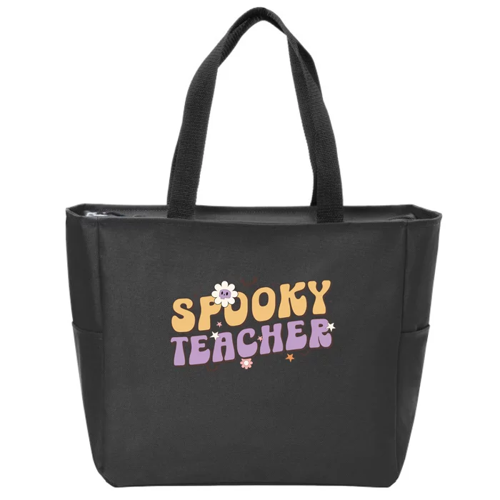 Funny Spooky Season Retro Spooky Teacher Halloween Gift Zip Tote Bag