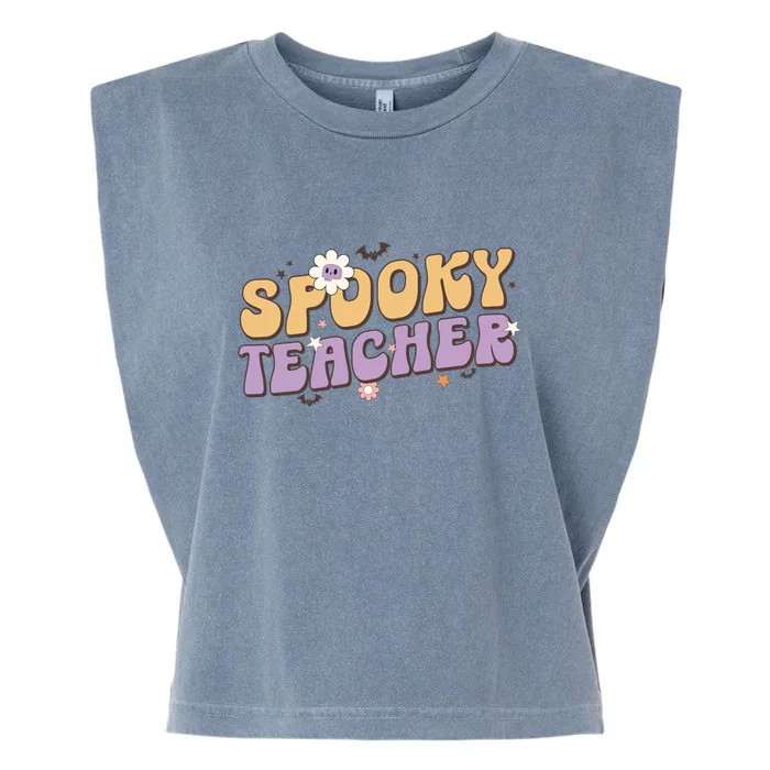 Funny Spooky Season Retro Spooky Teacher Halloween Gift Garment-Dyed Women's Muscle Tee