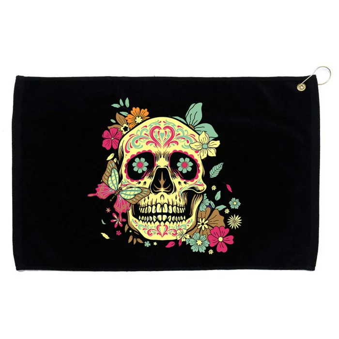 Floral Sugar Skull Dia de Los Muertos Dead Grommeted Golf Towel