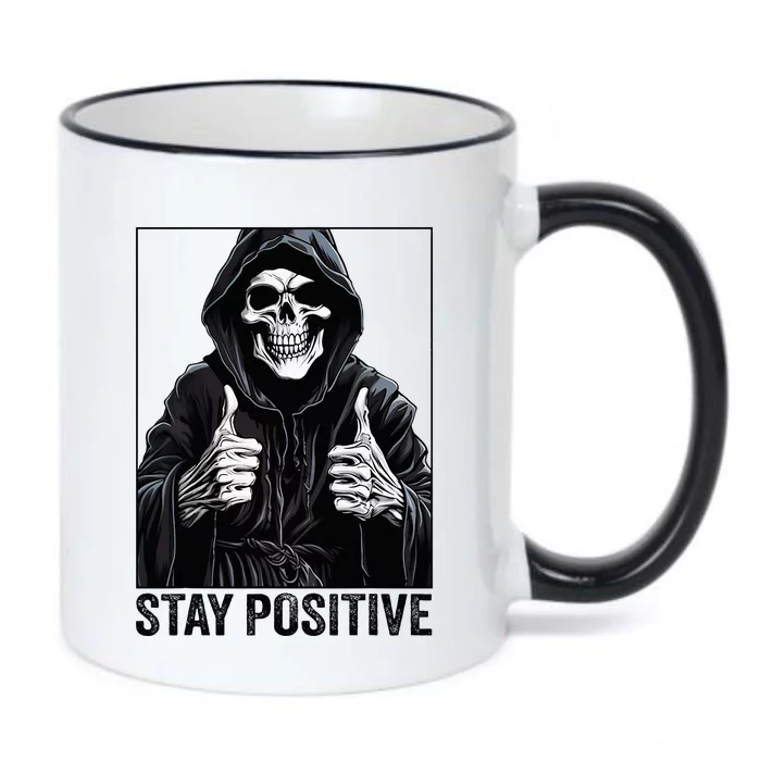 Funny Skull Stay Positive Skeleton Halloween Motivational Black Color Changing Mug