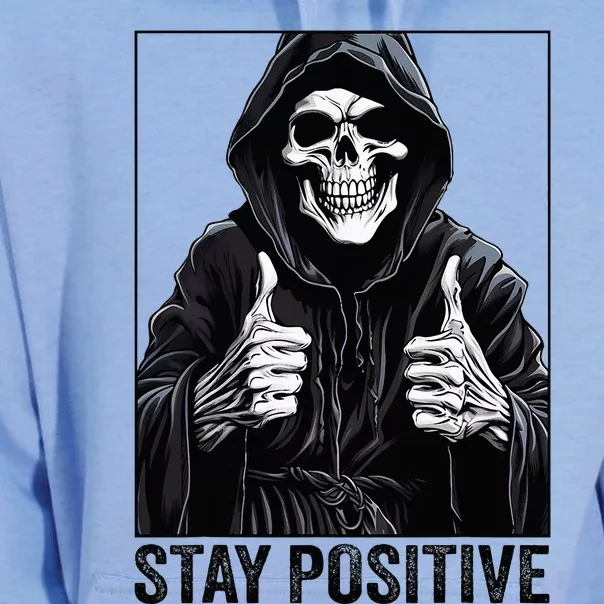 Funny Skull Stay Positive Skeleton Halloween Motivational Unisex Surf Hoodie