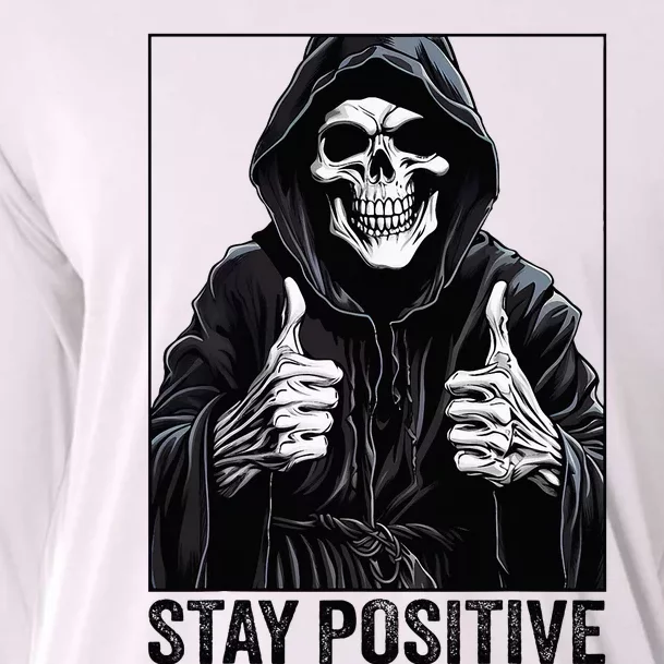 Funny Skull Stay Positive Skeleton Halloween Motivational Cooling Performance Long Sleeve Crew