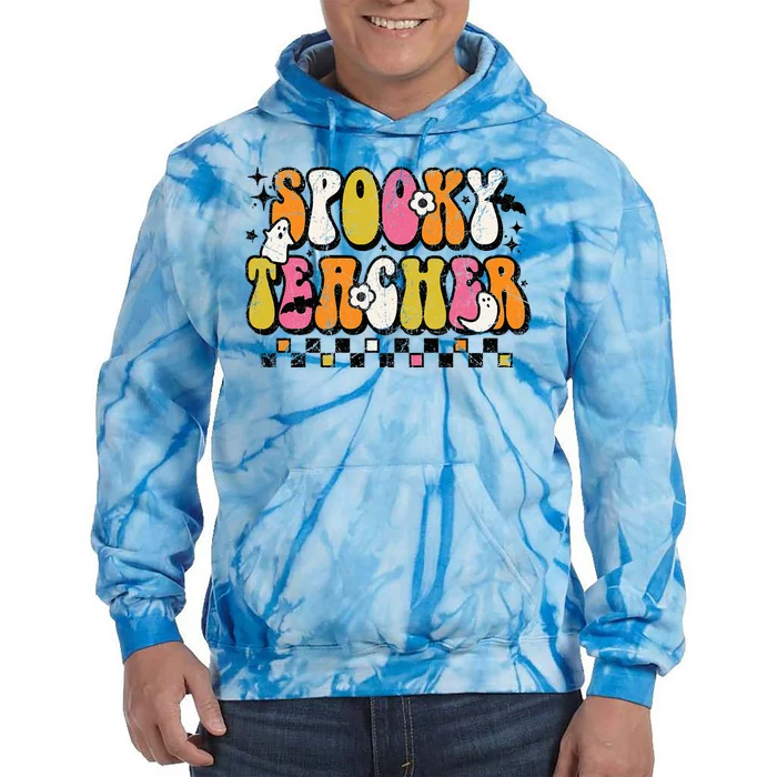 Funny Spooky Season Retro Spooky Teacher Halloween Costume Tie Dye Hoodie